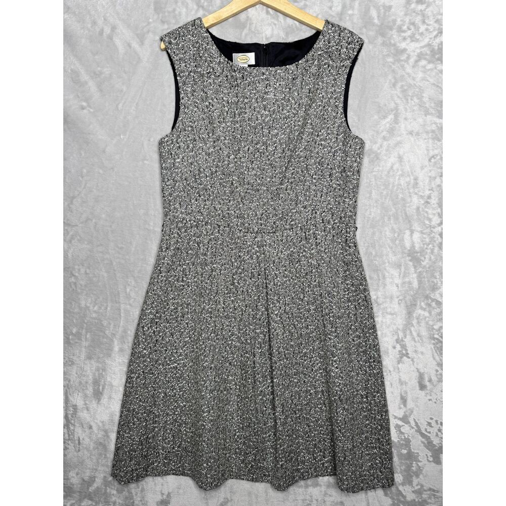 Talbots Dress Womens 14 Gray Herringbone Tweed Sleeveless Fit & Flare Work Wool